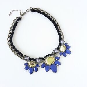 Lani Blue Statement Necklace Flower Velvet